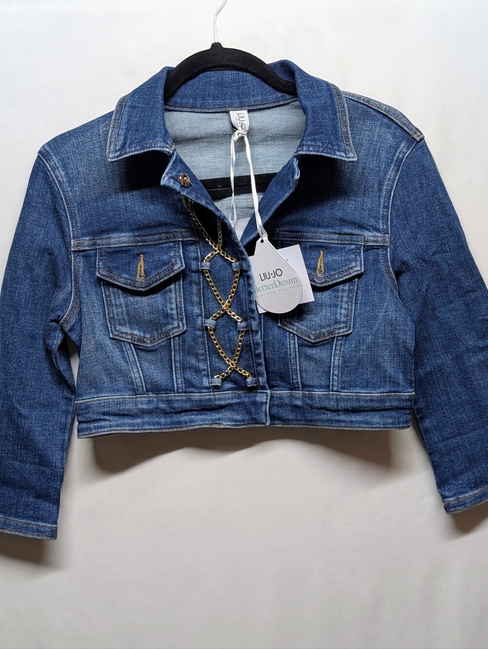 Liu JoCropped Denim Jacket in Classic Blue